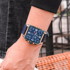 Megir Fashion Light Retro Men's Watch Square Multifunctional Chronograph Calendar Leather Watch 2061