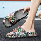 Man's Sandals Selipar Lelaki with Beer Cap Graffiti Slippers For Daily Slaid (40-45) Men slides
