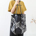 Korean version forest art print canvas bag net red stitching pattern handbag casual retro large capacity shoulder bag SR1089