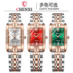 Chenxi New Square Ladies Watch Quartz Calendar Solid Steel Band Waterproof Belt Diamond Fashion Women's Watch CX-315