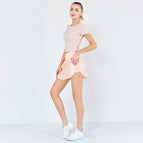 Ins fashion new yoga trouser skirt sports fitness clothes fast dry T-shirt anti gloss skirt Yoga two piece set