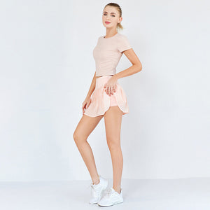 Ins fashion new yoga trouser skirt sports fitness clothes fast dry T-shirt anti gloss skirt Yoga two piece set