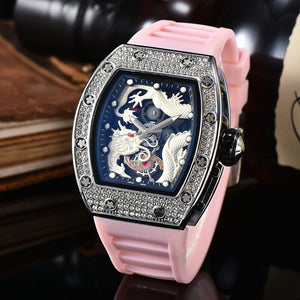 New Barrel-Shaped men watch Hollow Dragon-Shaped Richard Waterproof Super Luminous Quartz Watch 9928