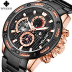 WWOOR 8879 Men's Steel Quartz Watch Rope Six-Pin Multi-Functional Watrproof Watch Code Watch 8879