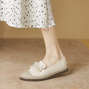 Fisherman's shoes women's spring and summer 2022 new lace pearl fisherman shoes women's grass woven shoes women's slip-on shoes 663-7
