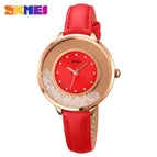 SKMEI women's watch fashion rotatable rhinestone lady student watch casual all-match thin leather ladies quartz watch