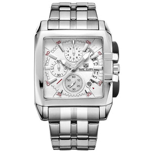 MEGIR 2018 Square Watch Men Full Steel Quartz Hour Military Casual Watches Mens Luxury Brand Chronograph Wrist Watch Male Clock Man casual