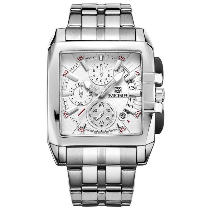 MEGIR 2018 Square Watch Men Full Steel Quartz Hour Military Casual Watches Mens Luxury Brand Chronograph Wrist Watch Male Clock Man casual