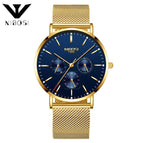 NIBOSI 2321 Mens Quartz Watches Slim Mesh Waterproof Minimalist Wrist Watch For Men Quartz Sport Watch Ultra Thin Clock