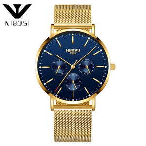 NIBOSI 2321 Mens Quartz Watches Slim Mesh Waterproof Minimalist Wrist Watch For Men Quartz Sport Watch Ultra Thin Clock