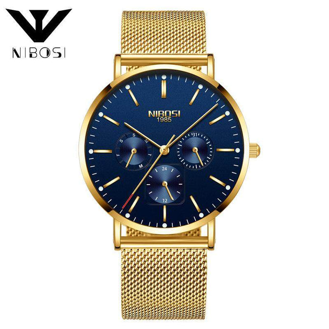 NIBOSI 2321 Mens Quartz Watches Slim Mesh Waterproof Minimalist Wrist Watch For Men Quartz Sport Watch Ultra Thin Clock