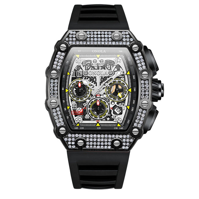 Live Broadcast New Onola Sports Multi-Functional Mechanical Men's Watch Tape Watrproof Watch