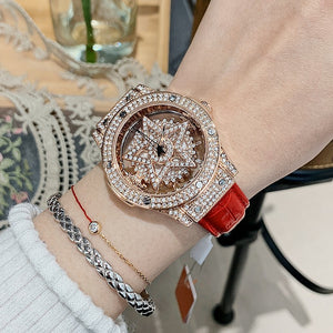 full diamond inlaid diamond rotary dial belt women's watch hollow transparent fashion women's watch feminine temperament five star