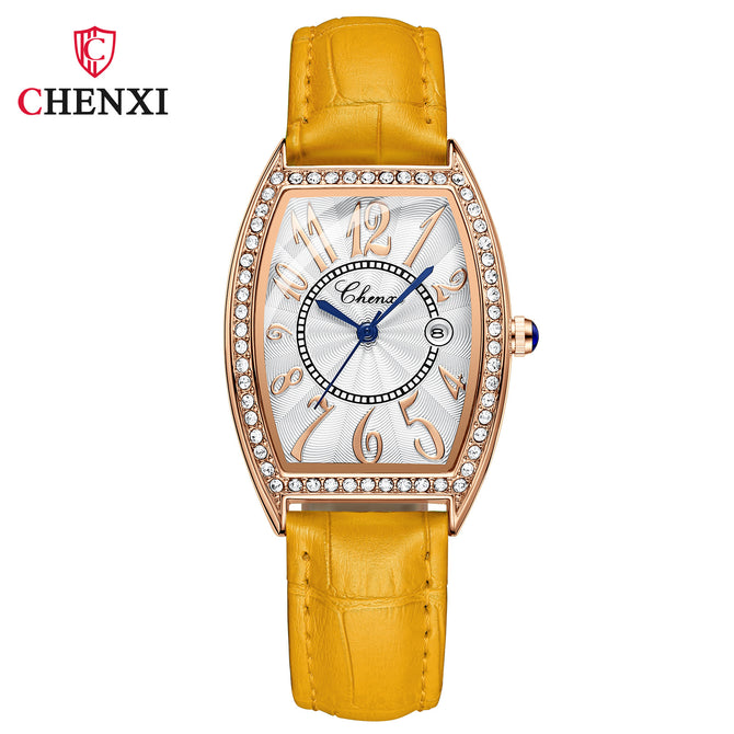 CHENXI Ladies Watch Women's Watch Fashion Bucket Diamond Leather Waterproof Watch CX319