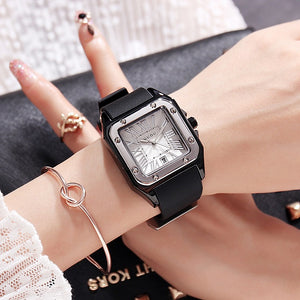 [Ready stock]GUOU fanshion Women Watches Lady Luxury Wristwatches Rubber Silicon Dress Square Quartz Watch