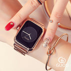 Fashion GUOU 8162 Steel No Fade Hardlex Rectangle Quartz Wristwatches Luxury Watch Women's Watches Rose Gold Ladies Watch Clock