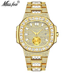 MISSFOX fashion punk hip hop full diamond men's watch gold waterproof calendar quartz watch tide V299