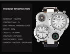 Oulm watch for men Double Time Zone Men's leather Watch Large Dial Compass Quartz watch HP9415