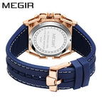 Megir Watch Men Stainless Steel Luminous Timing Hollow Sports Quartz Silicone Watch 4220