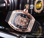 Men's watch New Diamond-Embedded Watch Skull Men's Fashion Barrel-Shaped Hollow Silicone Wrist Watch