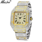 Missfox gold Roman high-end hip-hop star-studded diamond square men's watch fashion quartz watch V324