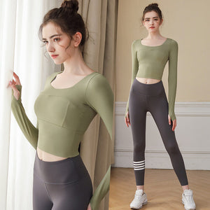 lulu new women's yoga clothes suit long-sleeved gym sports fashion top running quick-drying clothes fitness clothes 222+187