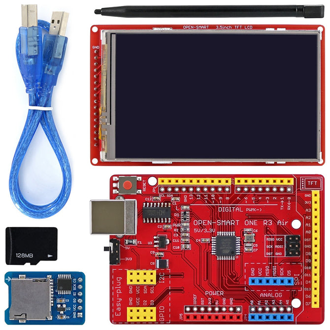 3.5 inch TFT LCD Display Kit 400x240 Touch Screen Breakout + Easy-plug ATmega328P Air Board + MicroSD Module + Cable for Arduino