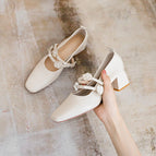 2022 new soft Mary Jane shoes pumps women's thick heel Korean soft leather shoes women's 616-9