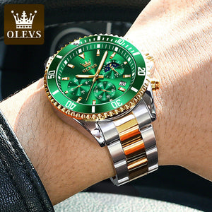 OLEVS Men's watch Multi-functional timing three eye quartz watch luminous waterproof men's causal watch 2870