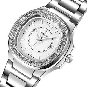 WWOOR new women's watch fashion diamond steel strap lady watch quartz waterproof business and causal watch 8874