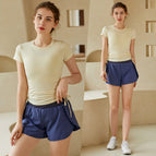 lulu yoga clothes top women's spring and summer drawstring thin sports professional running fitness clothes shorts suit 226+809