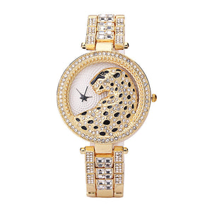Popular fashionable steel band diamond inlaid women's watch Rhinestone face leopard full diamond quartz watch