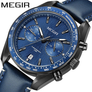 Megir Men's Watch Features Multifunction Men's Stainless Steel Watch Leather fashion calendar men's casual Watch 8407