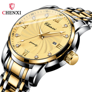 Chenxi Men's Diamond New Stainless Steel Calendar Waterproof Simple Business Fashion Luminous Quartz men casual Watch CX-8221