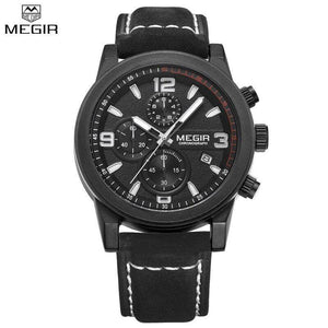 Top Brand Megir 2026 Luxury Leather Strap Sports Running Men Watches Casual Chronograp Quartz WrsitWatch Male Clock