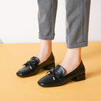 Fashion single shoes women's British style 2022 new one-pedal leather shoes thick heel loafers mid-heel large size shoes 189-3