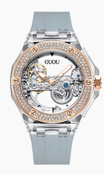GUOU temperament fashion simple ladies watch waterproof female watch rhinestone silicone trendy mechanical women watch 8221