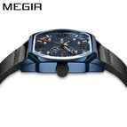 New megir men's watch innovative square sports watch waterproof luminous leather men's watch 2201