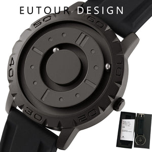 EUTOUR Tidy black technology cool concept rimless design watch magnetic ball men's women's personalized creative watch male with box