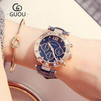 GUOU 8050 Women's Watches Ladies Watch Diamond Watches Bracelets For Women Auto Calendar Clock Leather watch