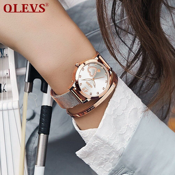 OLEVS Women's watch Fashion Rose Gold Love waterproof Quartz lady student women's casual  watch 5189