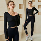 lulu new women's yoga clothes suit long-sleeved gym sports fashion top running quick-drying clothes fitness clothes 222+187