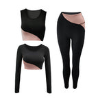 2021 Yoga suits new long-sleeved vest and pants yoga clothing suit women with chest pad and three-piece running fitness set 8257-9098-6145