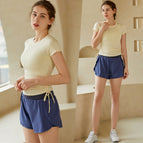 lulu yoga clothes top women's spring and summer drawstring thin sports professional running fitness clothes shorts suit 226+809