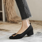Korean version metal buckle loafers women's medium heel shoes new thick heels summer casual shallow mouth women's shoes 772-7
