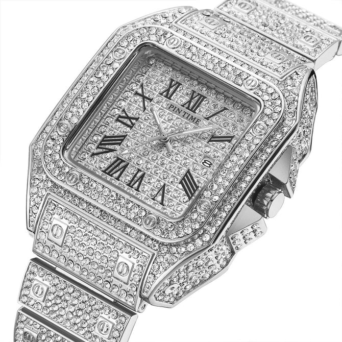 Men's watch full diamond watch steel band men's watch big dial quartz watch watches