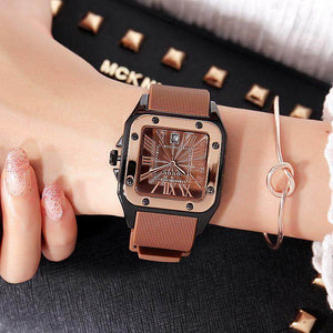 【Large stock】Guou New Square Women Roman Numbers Wristwatch Rubber Silicon Dress Watch Ladies Quartz Watches For Lady big dial 8154