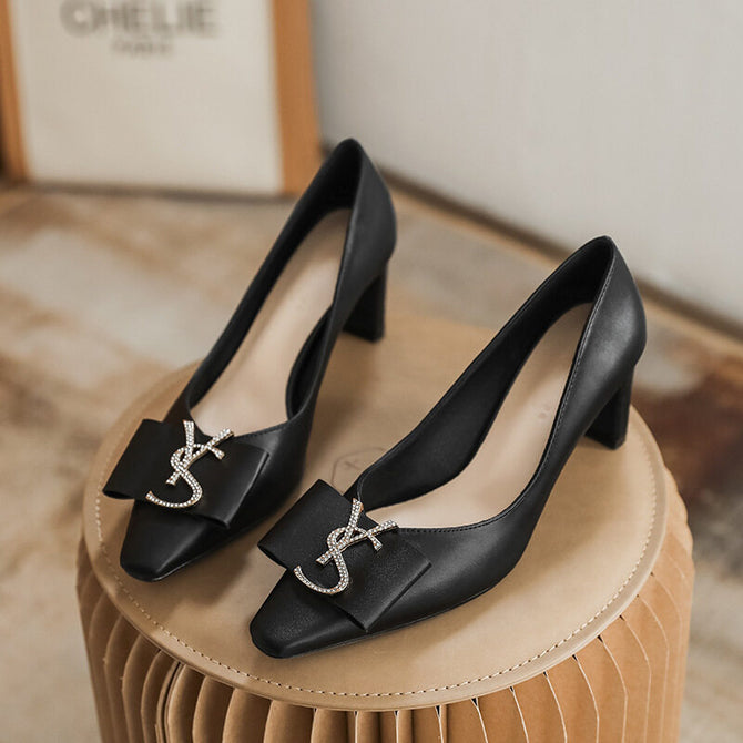2022 new sweet temperament square toe high-heeled women's shoes with medium thick and shallow mouth fashion single shoes women B65-17