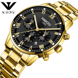 NIBOSI 2339 Luxury Luminous Men Watches Waterproof Stainless Steel Analogue Wrist Watch Chronograph Date Quartz Watch