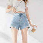 JEANS white ripped denim shorts women's 2022 summer new high-waisted thin A-line wide-leg hot pants JC3023